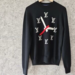 Authentic Louis Vuitton Black Crewneck Sweater with Red and White Accents